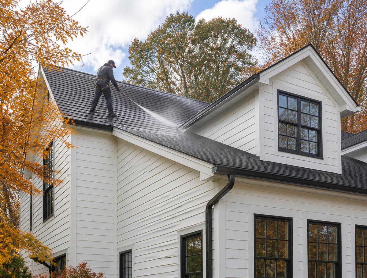 Roof Power Washing at a North Jersey home